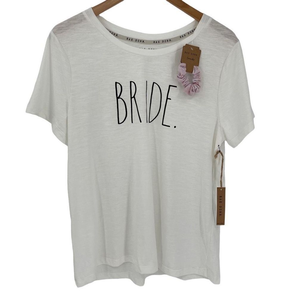 Rae Dunn Bride Graphic T-Shirt Matching Scrunchie‎ White Tie Dye Women Large NWT